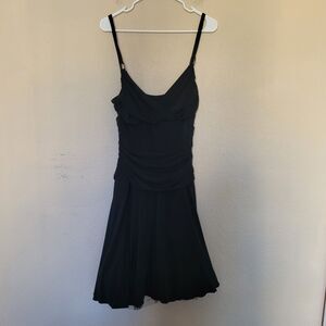 Vtg City Triangles Y2K Babydoll Black Fit & Flare Dress Size Medium Ruched USA